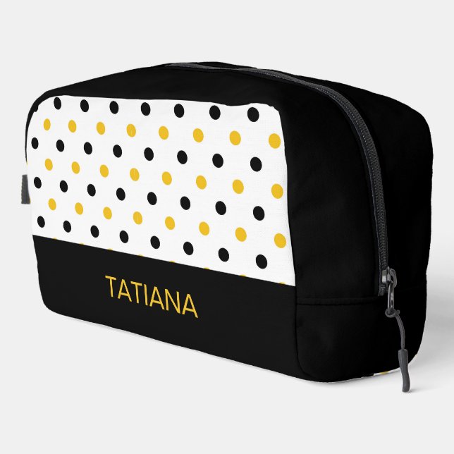 Black and Yellow Bumblebee Polka Dot Pattern Dopp Kit (Right Corner)