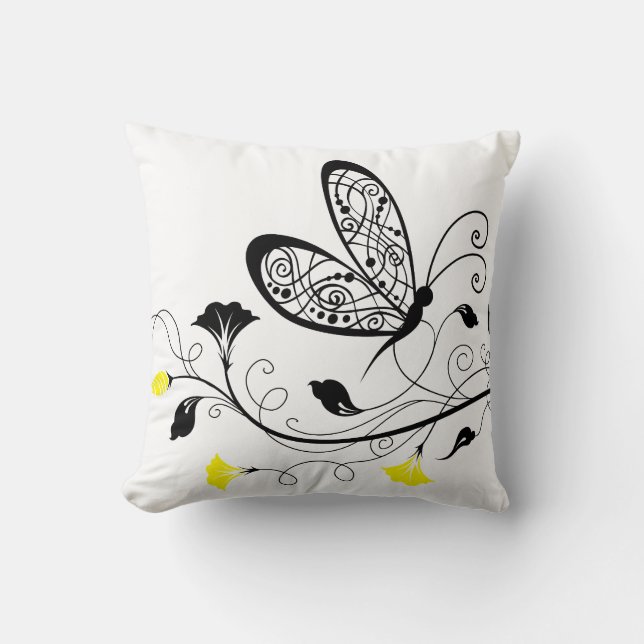 Black and Yellow Butterflies Cushion (Front)