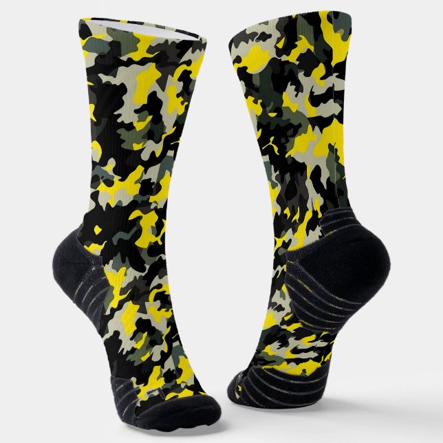 Black and Yellow Camouflage Pattern Socks (Angled)