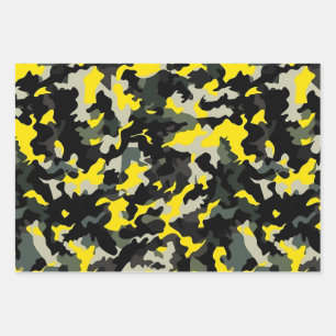 Black and Yellow Camouflage Pattern Wrapping Paper Sheet