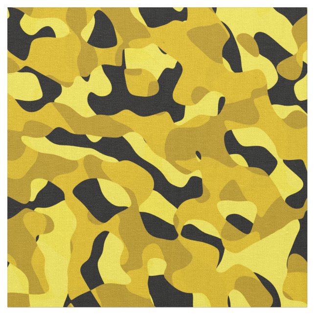 Black and Yellow Camouflage Print Pattern Fabric (Close Up)