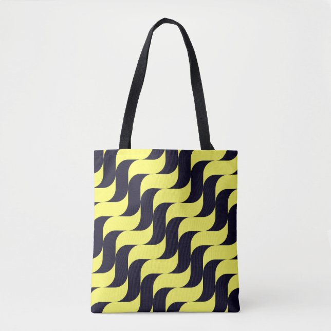 Black and Yellow Cascading Waves Tote Bag (Front)