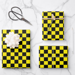Black and yellow Checkered Racing Wrapping Paper Sheet