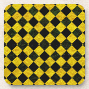 Black and yellow chequered pattern coaster