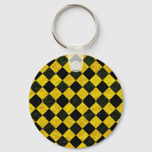 Black and yellow chequered pattern key ring