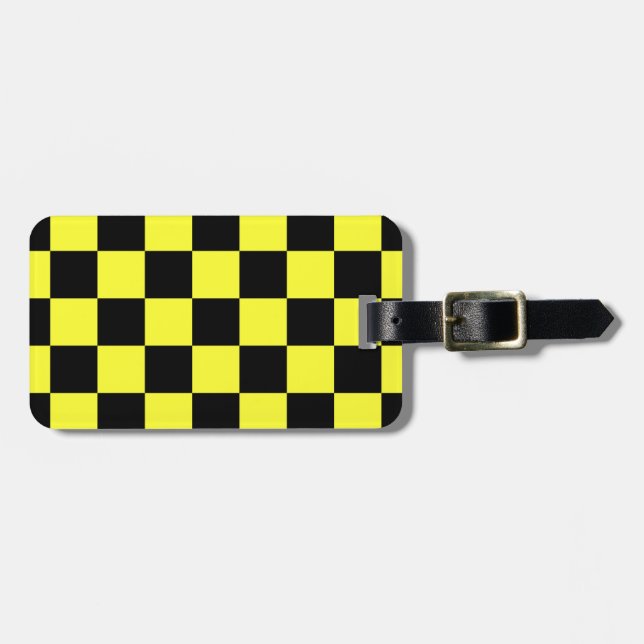 Black and Yellow Chequered Pattern Luggage Tag (Front Horizontal)
