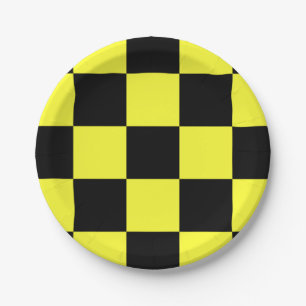 Black and Yellow Chequered Pattern Paper Plate