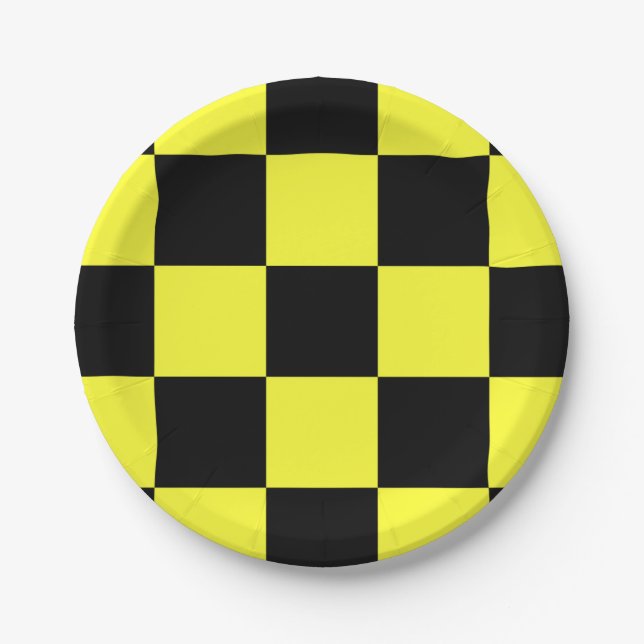 Black and Yellow Chequered Pattern Paper Plate (Front)