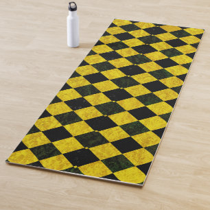 Black and yellow chequered pattern yoga mat
