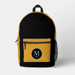 Black and Yellow Colour Block Printed Backpack