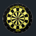 Black and Yellow Dartboard with Custom Text<br><div class="desc">Black and yellow dart board with two custom text areas. Choose "customise more" option if you want to change colours.</div>