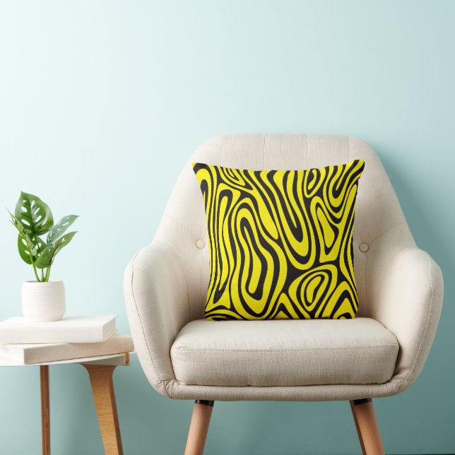 Black and Yellow Dizzy Abstract Cushion (Chair)