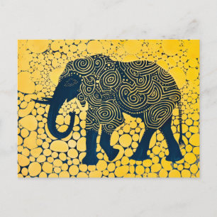 Black and Yellow Elephant on Honeycomb Holiday Postcard