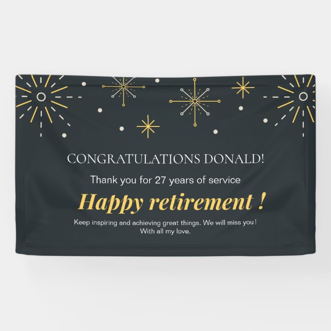 Black and yellow fireworks sparks retirement banner (Horizontal)