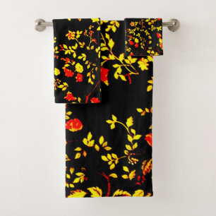 Black and Yellow Floral Elegant Bath Towels