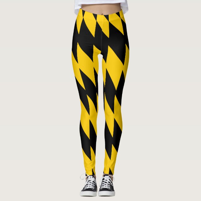 Black and Yellow Geometric Patterned Leggings (Front)
