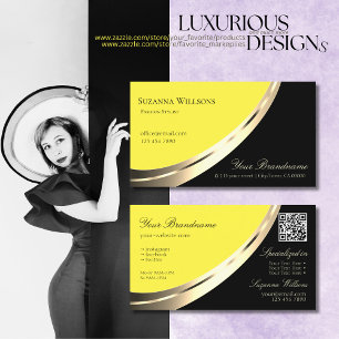 Black and Yellow Gold Decor with QR-Code Modern Business Card