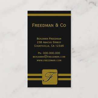 Black and Yellow Gold Monogram Professional Business Card