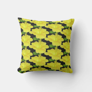 Black and Yellow Hibiscus Tropical Flower Cushion