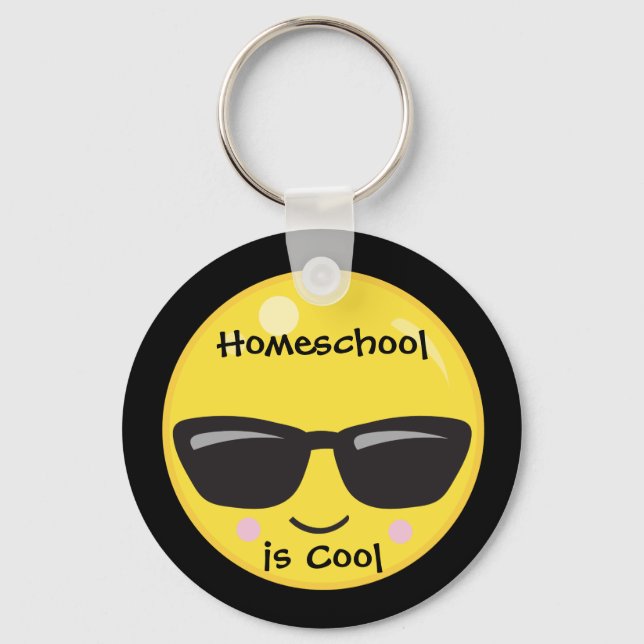 Black and Yellow Homeschool is Cool Emoji Key Ring (Front)