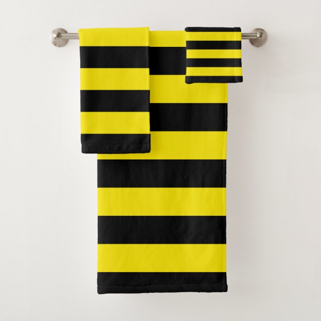 Black and Yellow Horizontal Stripes Bath Towel Set (Insitu)