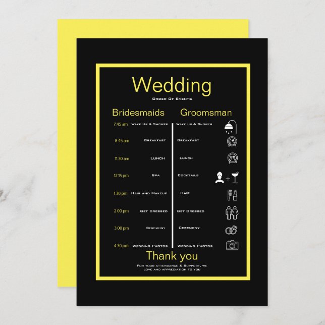 Black and yellow itinerary  invitation (Front/Back)