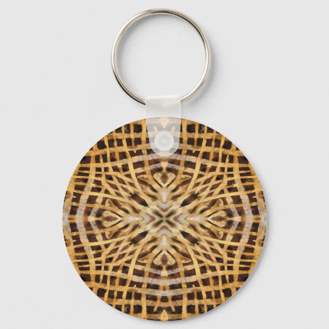Black and yellow kaleidoscope fur pattern key ring (Front)
