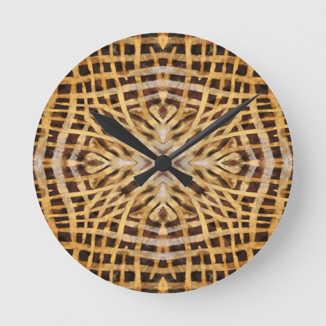 Black and yellow kaleidoscope fur pattern round clock (Front)