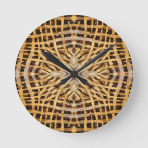 Black and yellow kaleidoscope fur pattern round clock