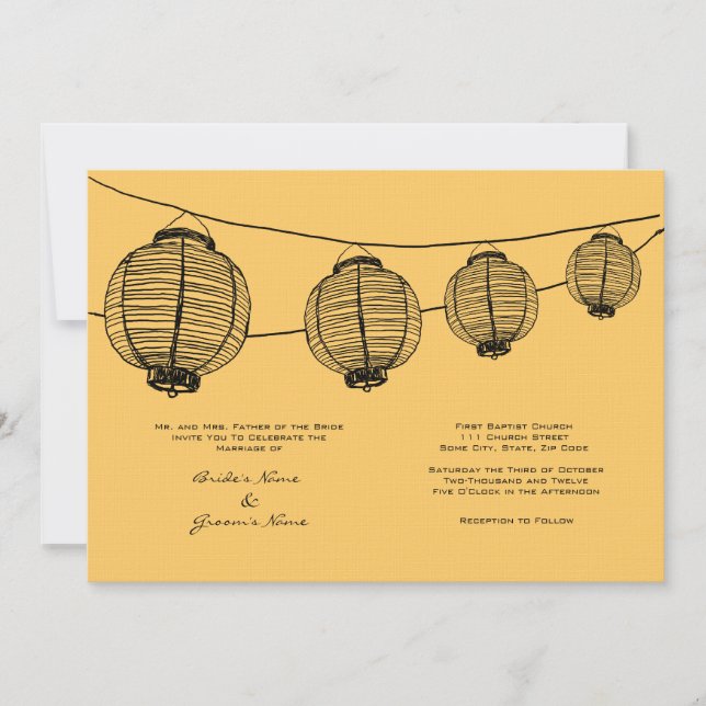 Black and Yellow Lanterns Wedding Invitation (Front)