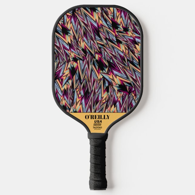 Black and Yellow Modern Abstract Pattern Monogram Pickleball Paddle (Front)