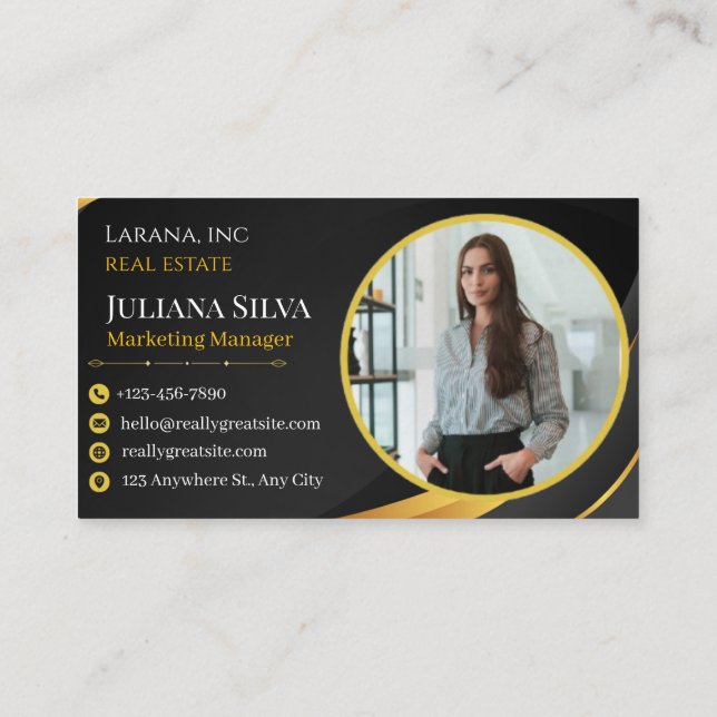 black and yellow modern manager business card (Back)