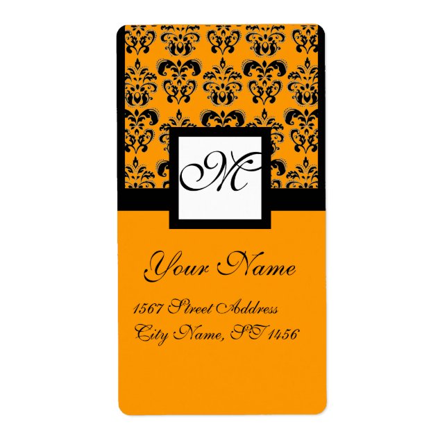 BLACK AND YELLOW ORANGE SQUARE DAMASK MONOGRAM (Front)