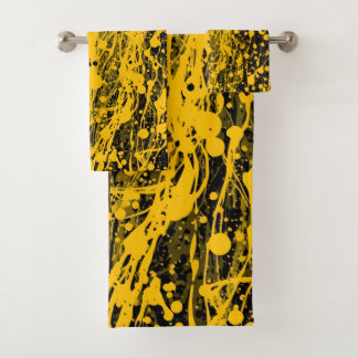 Black and Yellow Paint Splashes Bath Towel Set