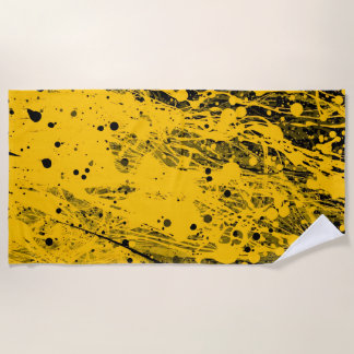 Black and Yellow Paint Splashes Beach Towel