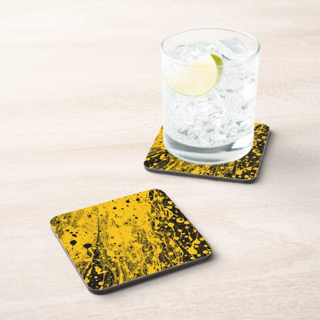 Black and Yellow Paint Splashes Coaster (Right Side)