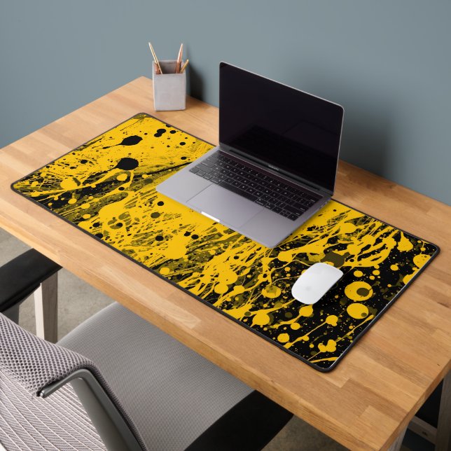Black and Yellow Paint Splashes Desk Mat (Office 2)