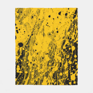 Black and Yellow Paint Splashes Fleece Blanket