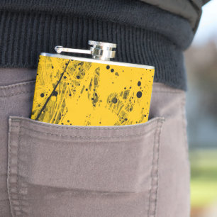 Black and Yellow Paint Splashes Hip Flask