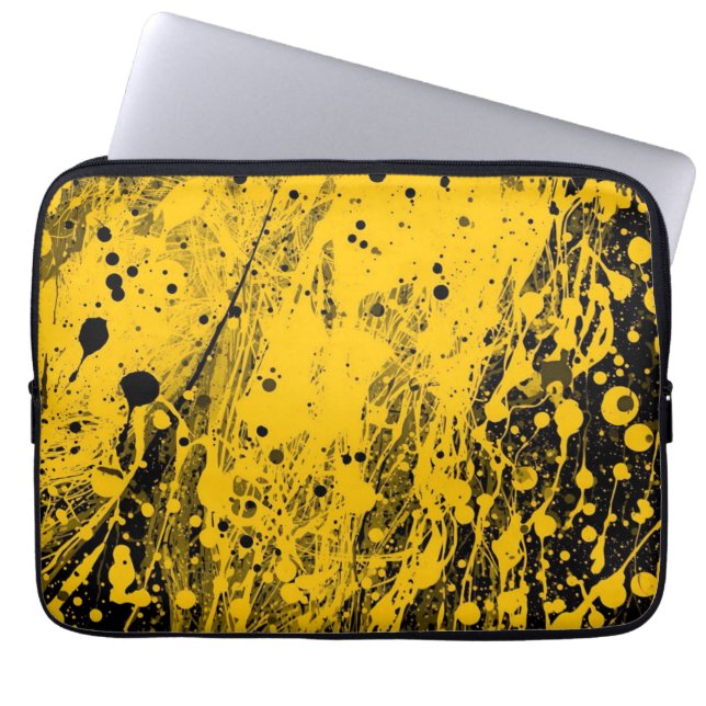 Black and Yellow Paint Splashes Laptop Sleeve (Front)