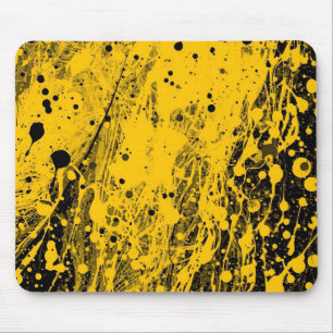 Black and Yellow Paint Splashes Mouse Pad
