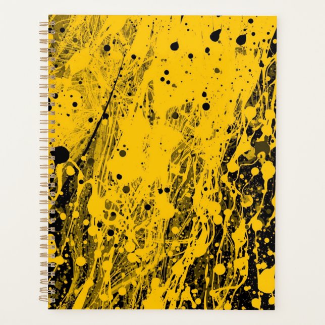 Black and Yellow Paint Splashes Planner (Front)