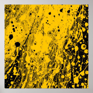 Black and Yellow Paint Splashes Poster