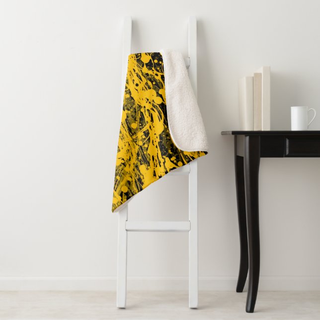 Black and Yellow Paint Splashes Sherpa Blanket (In Situ)
