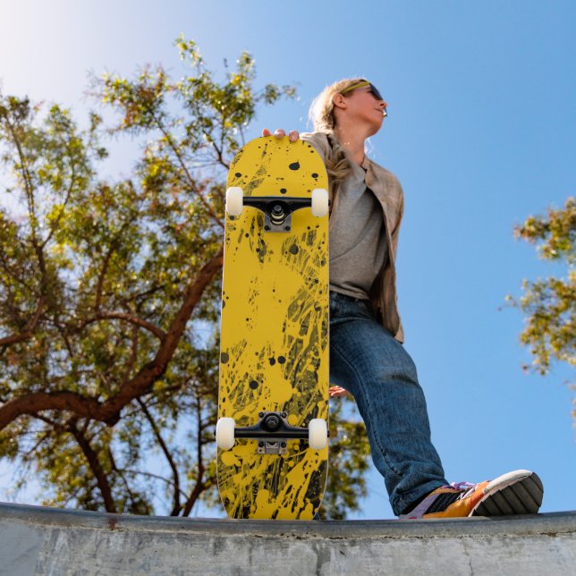 Black and Yellow Paint Splashes Skateboard (Outdoor 1)