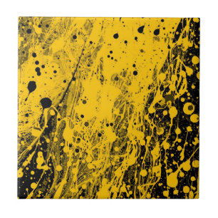 Black and Yellow Paint Splashes Tile