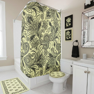 Black and yellow paisley  shower curtain