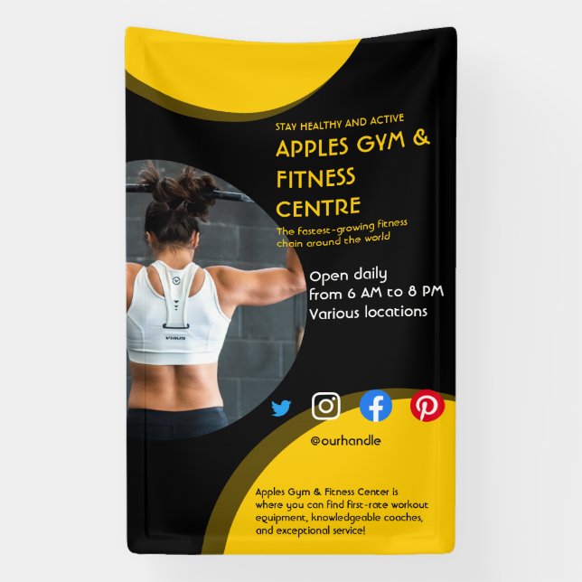 black and yellow Photo gym personal trainer fit  F Banner (Vertical)