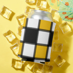 Black and Yellow Plaid Check Can Cooler