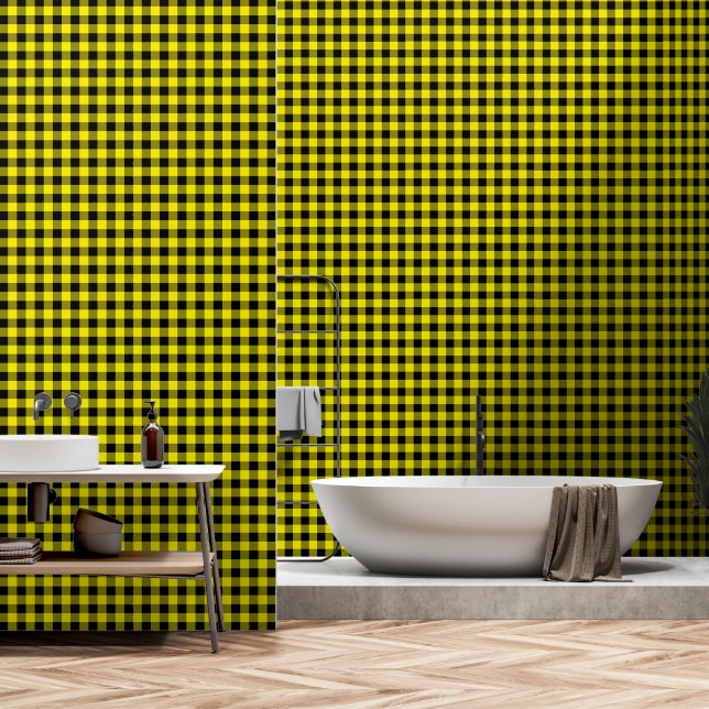 Black and Yellow Plaid Check Wallpaper (Bathroom)